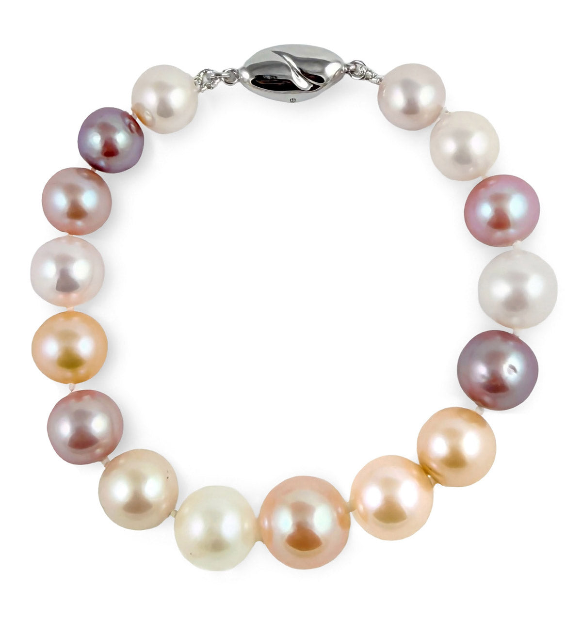 9-11mm Multicolor Freshwater Cultured Pearl Bracelet AA+ Quality 7.2" with a Stylish Sterling Silver Clasp