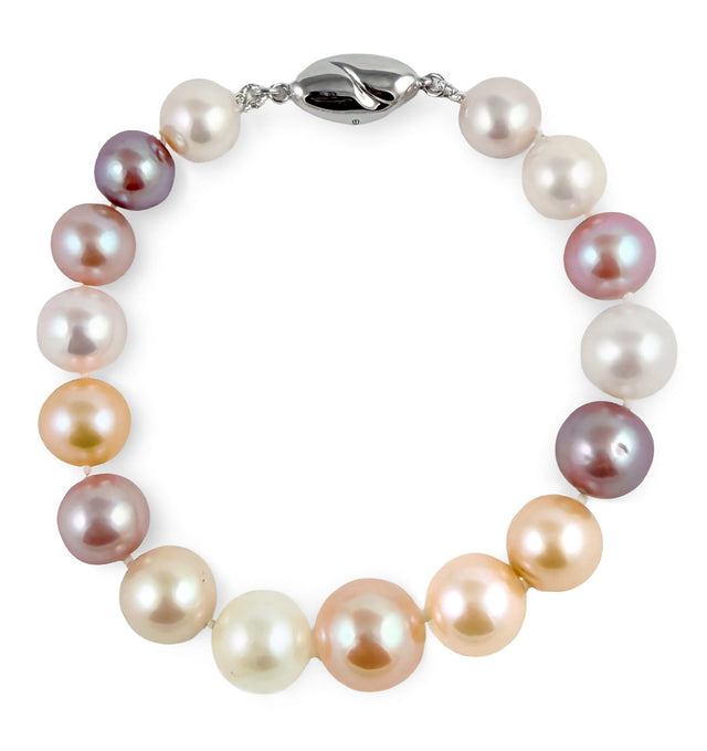 9-11mm Multicolor Freshwater Cultured Pearl Bracelet AA+ Quality 7.2" with a Stylish Sterling Silver Clasp