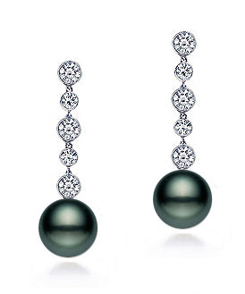 10-13mm AA+ Quality Black Tahitian Pearl Earrings 18K White Gold and Diamonds
