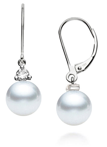 11-12MM AAA Quality South Sea Pearl Earrings 18K White Gold with 0.20CT Diamonds