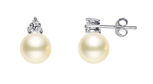 11-12MM AAA Quality Cream South Sea Pearl Earrings 18K White Gold & Diamonds