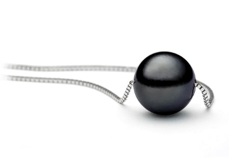 9-12mm Black Freshwater Pearl Solitaire Necklace AAA Quality 14k Gold