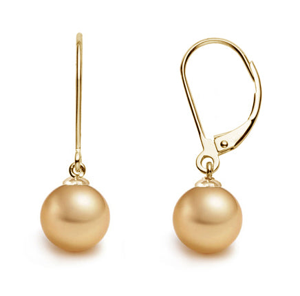 11-12mm Golden South Sea Pearl Earrings AAA Quality 14K Yellow Gold