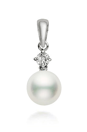 11-12mm White South Sea Cultured Pearl Pendant AAA Quality 18k Gold & Diamonds