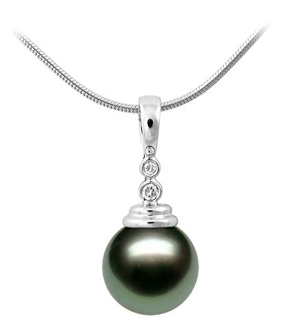 AAA Quality Black Tahitian Pearl Pendant 14k White Gold & Diamonds