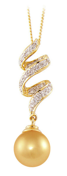 10-12mm Golden South Sea Cultured Pearl Pendant AAA Quality 18k Gold & Diamonds