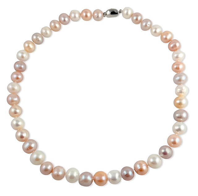 9.5-10.5mm Multicolor Freshwater Pearl Necklace A+ Quality with a Stylish Sterling Silver Clasp, 17.5"