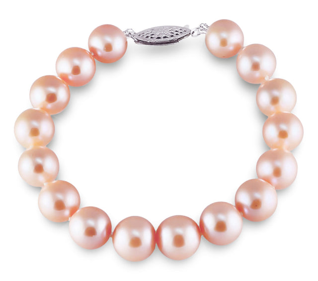 9.5-10.5mm Pink Freshwater Pearl Bracelet AAA Quality 7"
