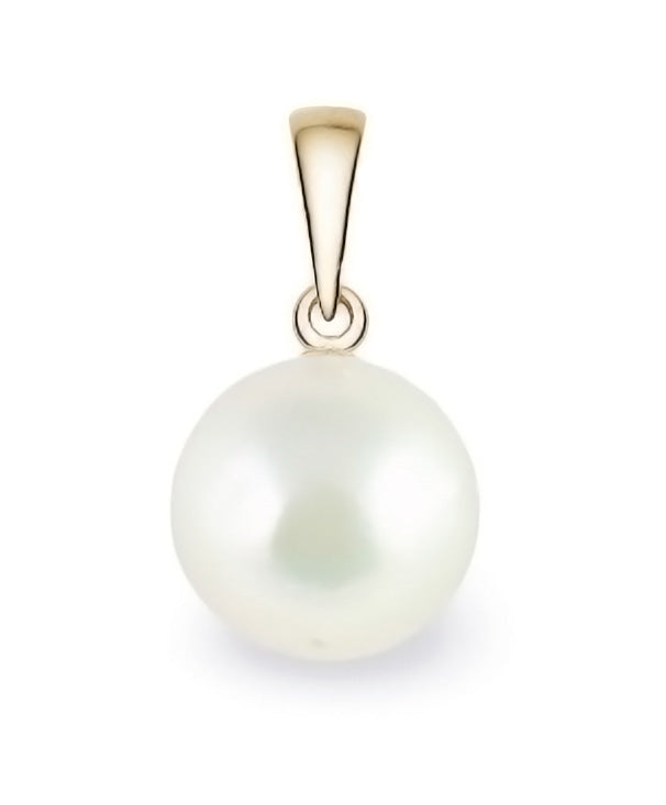 9-10mm White Japanese Akoya Pearl Pendant AAA Quality Yellow Gold Plated Sterling Silver