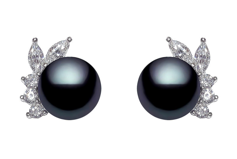 9mm Black Freshwater Pearl Earrings AAA Quality Sterling Silver