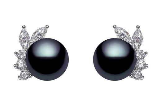 9mm Black Freshwater Pearl Earrings AAA Quality Sterling Silver