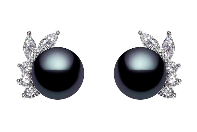 9mm Black Freshwater Pearl Earrings AAA Quality Sterling Silver