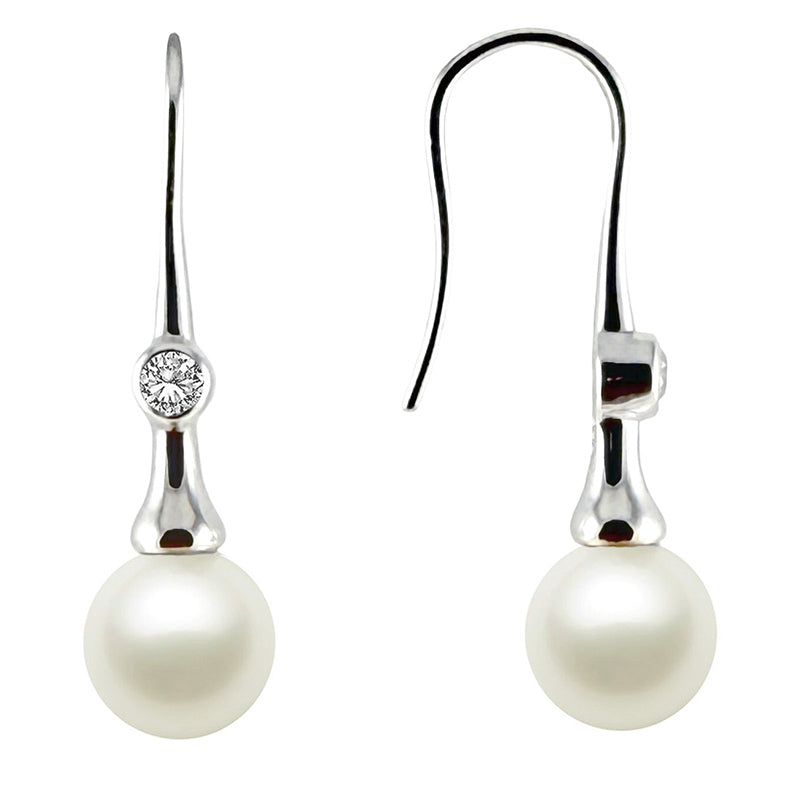 9mm White Freshwater Cultured Pearl Earrings AAA Quality Sterling Silver