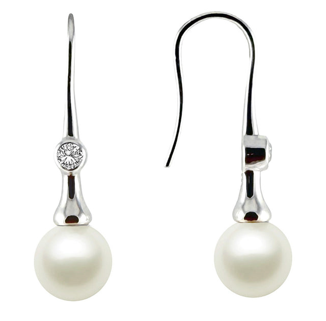 9mm White Freshwater Cultured Pearl Earrings AAA Quality Sterling Silver