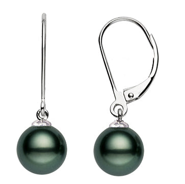 10-13mm AA+ Quality Black Tahitian Pearl Earrings 14K White Gold