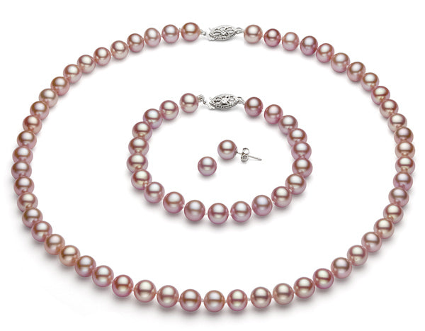 AAA Quality Pink Freshwater Pearl Set 14K Gold