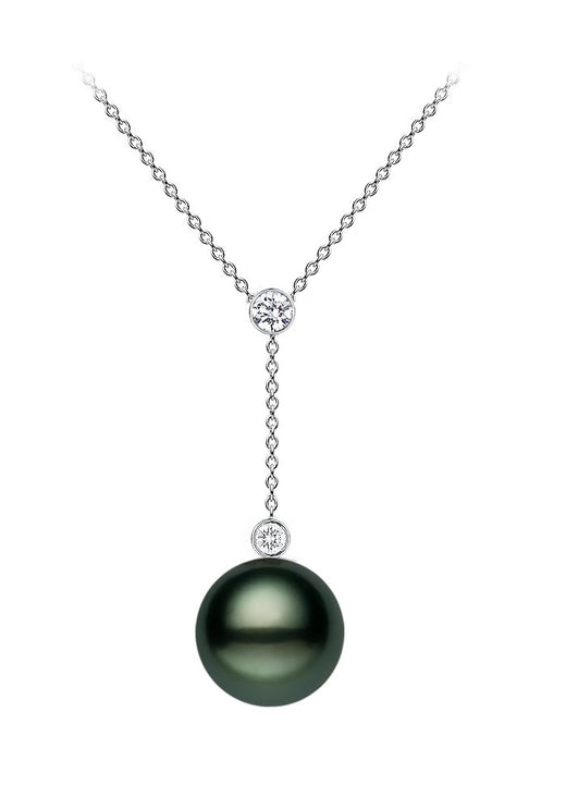 AAA Quality Tahitian Pearl Pendant Necklace with 16" Chain 14k White Gold & Diamond