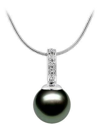 AAA Quality Tahitian Pearl Pendant 14k White Gold & Diamonds
