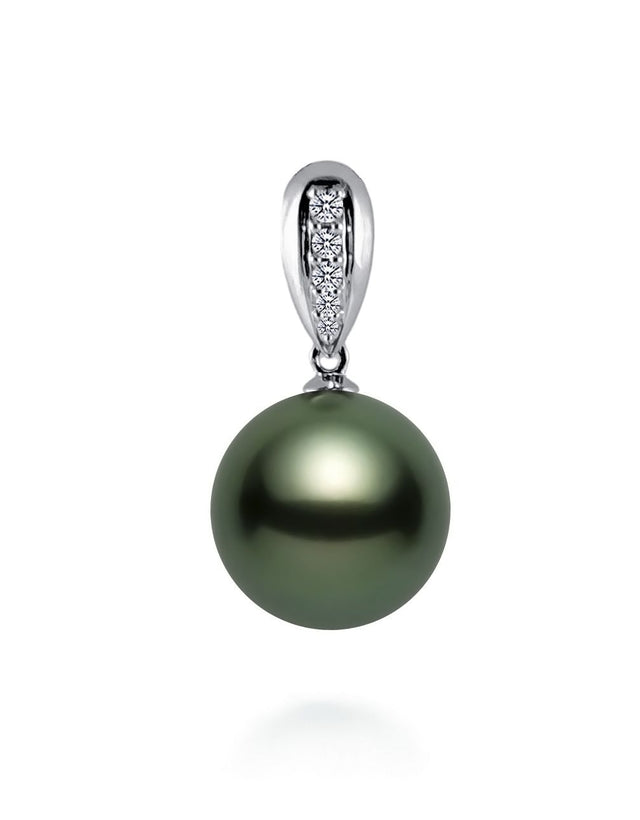 9-10.5mm AAA Quality Tahitian Pearl Pendant 14k White Gold & Diamonds