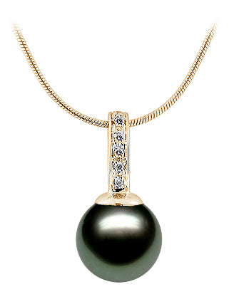 AAA Quality Tahitian Pearl Pendant 14k Yellow Gold & Diamonds