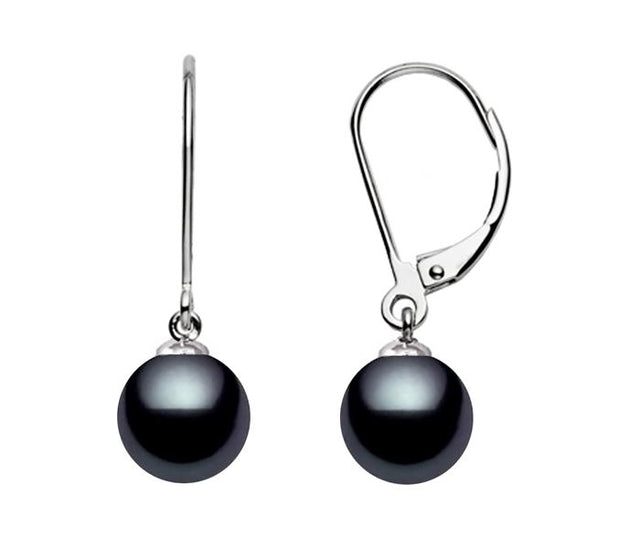 Black Freshwater Pearl Earrings AAA Quality 14k Gold