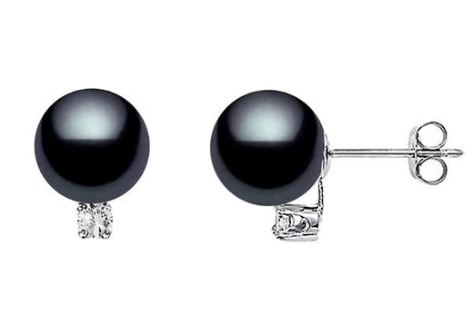 Black Freshwater Pearl Earrings AAA Quality 14k White Gold & Diamonds
