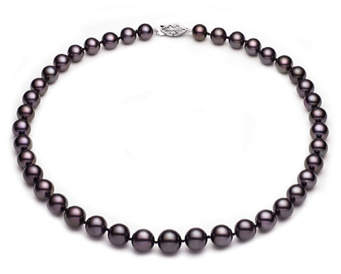 7-7.5mm Black Freshwater Pearl Necklace With Light Red Tones with Sterling Silver Clasp