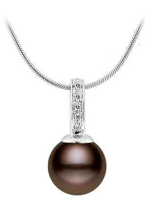 Classic Cocoa Freshwater Pearl Pendant AAA Quality 14K Gold & Diamonds