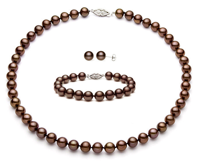 7-7.5mm AAA Quality Classic Cocoa Freshwater Pearl Set