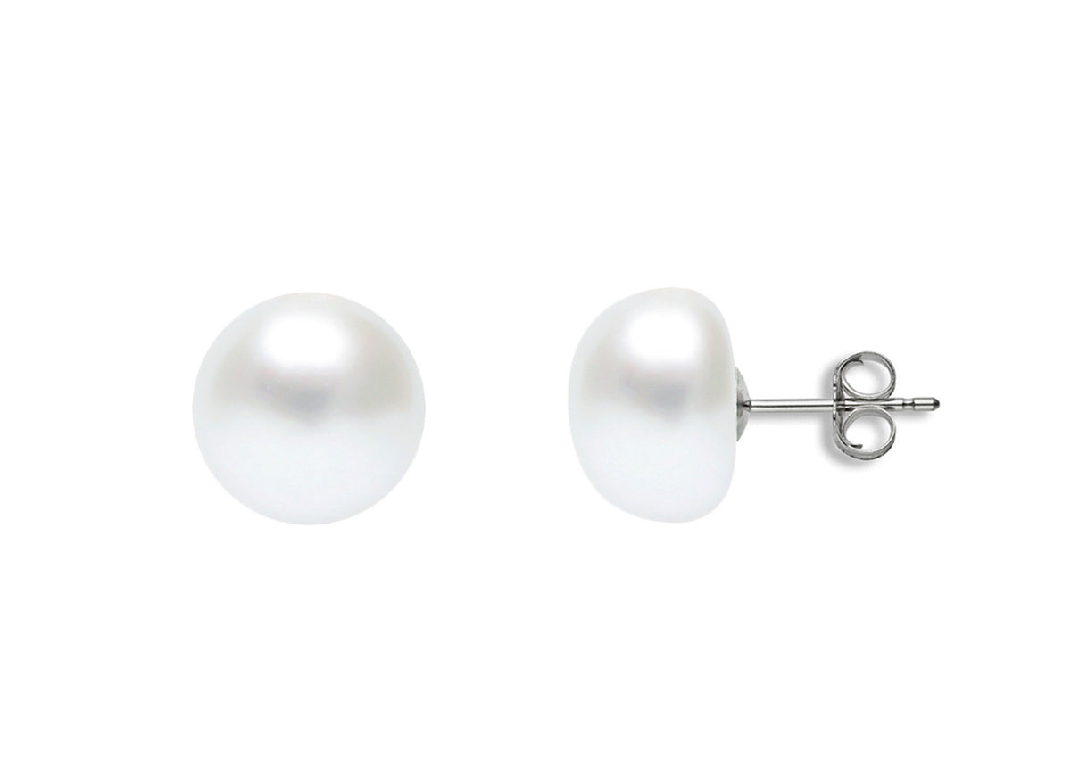 Collection Quality 9-9.5mm White Freshwater Pearl Earrings Button Shaped
