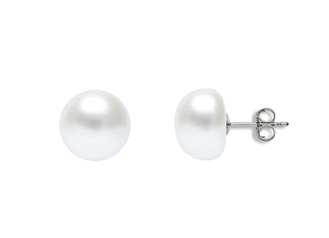 Collection Quality 9-9.5mm White Freshwater Pearl Earrings Button Shaped