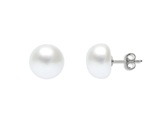 Collection Quality 9-9.5mm White Freshwater Pearl Earrings Button Shaped