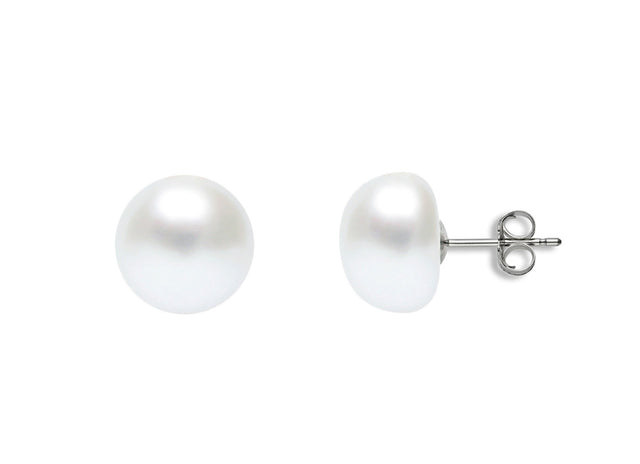Collection Quality 9-9.5mm White Freshwater Pearl Earrings Button Shaped