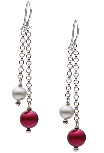 Cranberry and Silver Freshwater Pearl Earrings AAA Quality Sterling Silver