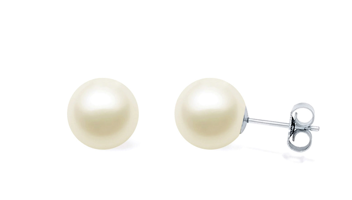 Cream Japanese Akoya Cultured Pearl Stud Earrings AAA Quality Sterling Silver
