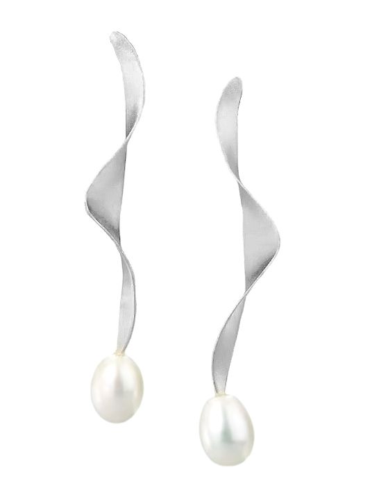Designer Dangle Earrings with White Freshwater Cultured Pearl in 925 Sterling Silver
