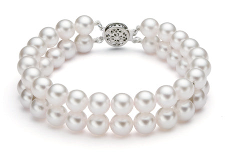Double Strand White Freshwater Cultured Pearl Bracelet AA+ Quality 5.5-7.5mm