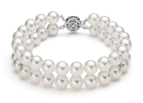 Double Strand White Freshwater Cultured Pearl Bracelet AAA Quality 5.5-9.5mm