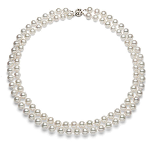 Double Strand White Freshwater Pearl Necklace AA+ Quality