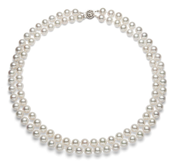 Double Strand White Freshwater Pearl Necklace AA+ Quality