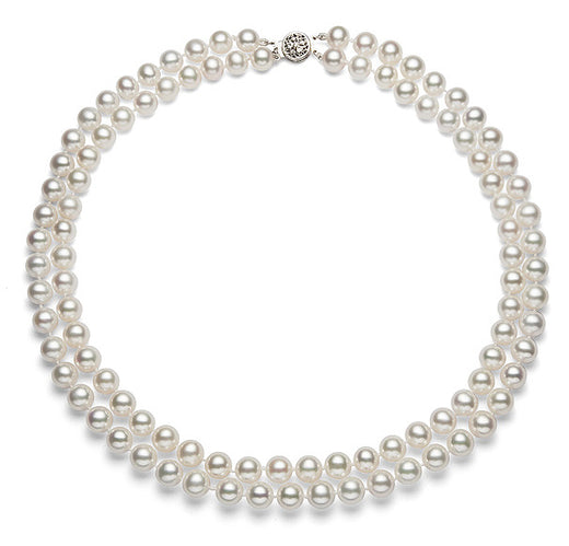 Double Strand White Freshwater Pearl Necklace AAA Quality