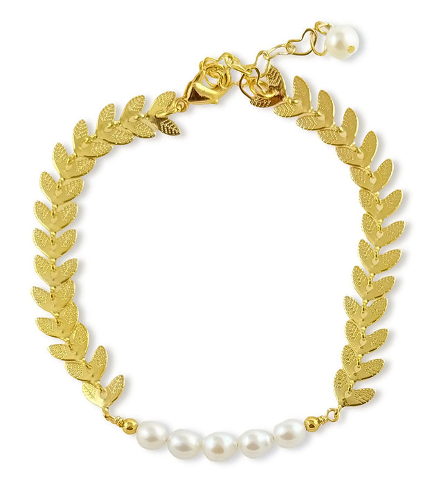 Elegant White Freshwater Pearl Bracelet 4.5-5mm with Yellow Gold Plated Sterling Silver 7"-8"