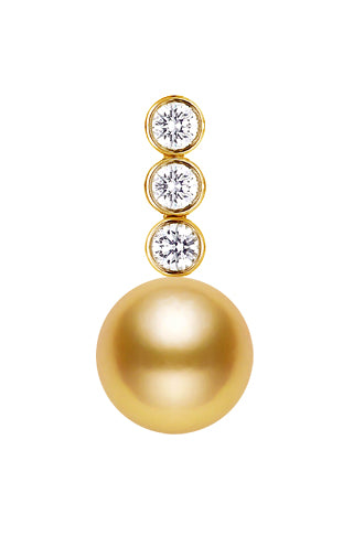 10-12mm Golden South Sea Cultured Pearl Pendant AAA Quality 18k Gold & Diamonds