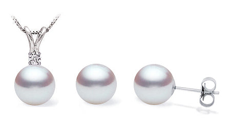 Hanadama Japanese White Akoya Cultured Pearl Set