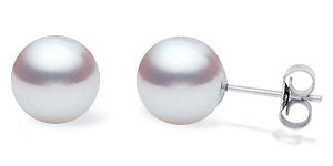 Hanadama Japanese White Akoya Cultured Pearl Stud Earrings 14k Gold