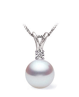 Hanadama Japanese White Akoya Pearl Pendant 14k Gold & Diamond