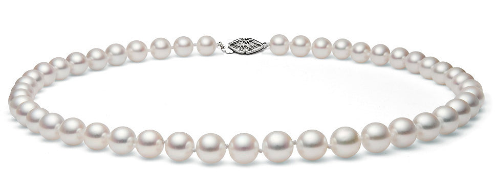 Hanadama Quality White Japanese Cultured Akoya Saltwater Pearl Necklace