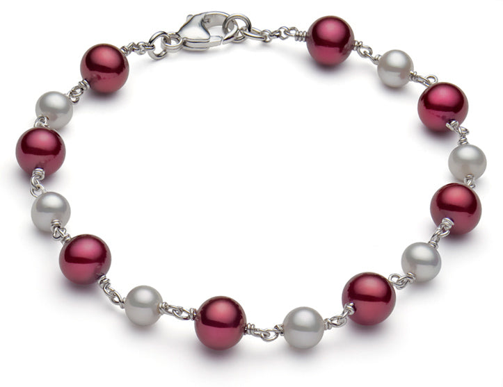 Multicolor Freshwater Pearl Tin Cup Bracelet AAA Quality 7"