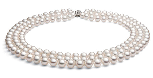 Triple Strand White Freshwater Pearl Necklace AAA Quality