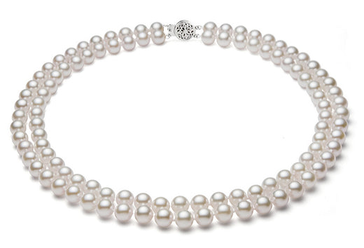 White Double Strand Cultured Akoya Pearl Necklace 5-9mm